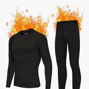 Mens Thermal Base Layer Set, Fleece Lined Underwear Compression Long Johns